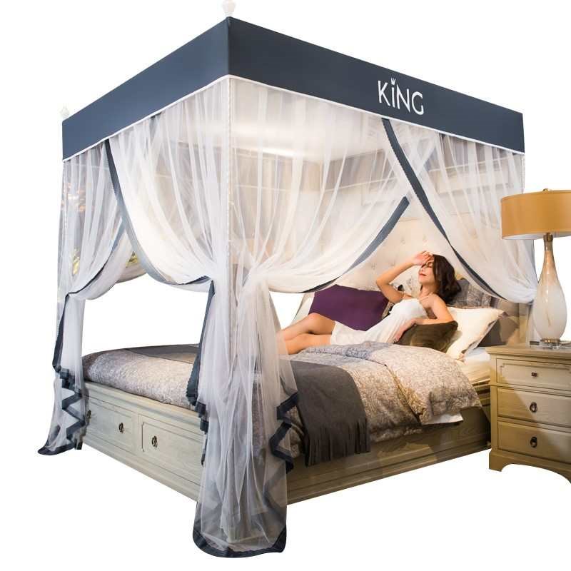 蚊帐家用公主风1.5m1.8m1.2m床新款三开门宫廷落地支架纹帐