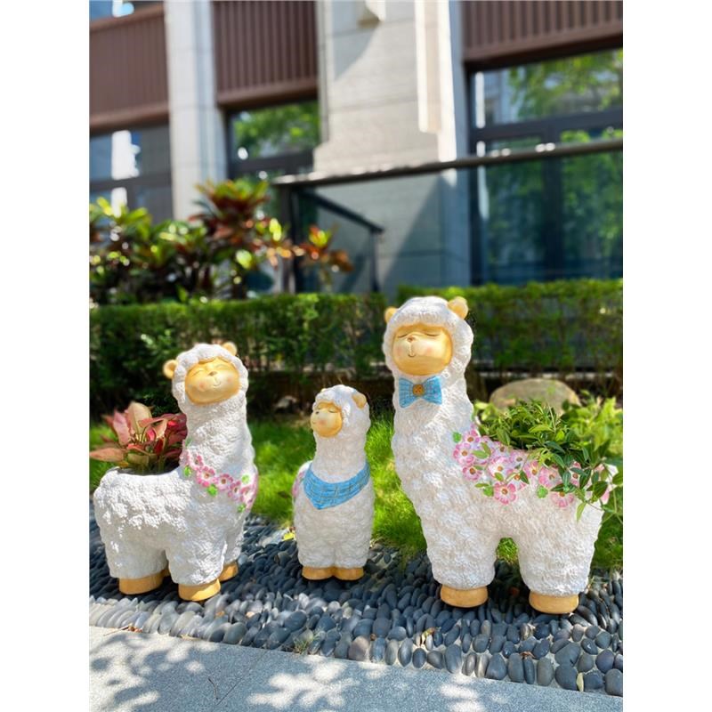 卡通羊驼真动物花盆花园户外庭院幼儿园装饰摆件院子造景布置