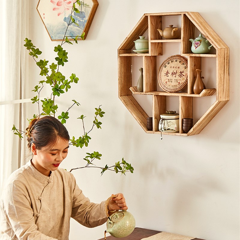 博古架实木中式多宝阁小紫砂壶收纳架茶具茶杯架茶架壁挂展示架子