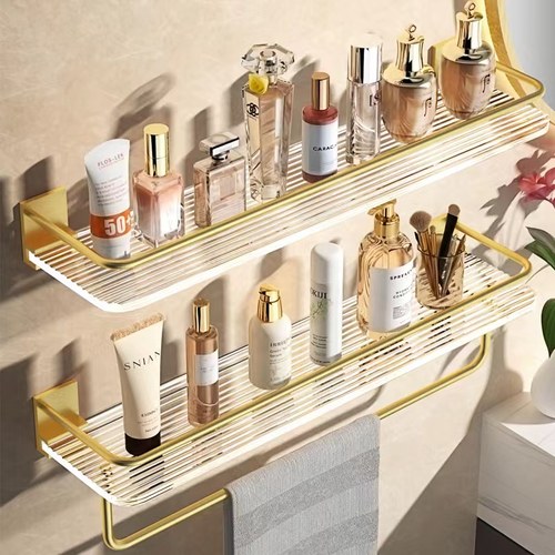 浴室金色置物架厕所免打孔收纳壁挂式架子洗漱台墙上卫生间洗澡间