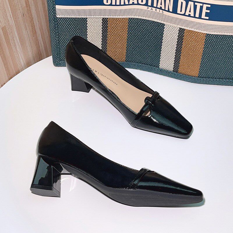 浅口粗跟黑色职业通勤工作单鞋女2024年新款秋季法式气质高跟鞋子