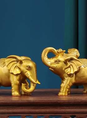 纯铜象摆件一对吸水大象客厅酒柜家居乔迁办公室店铺装饰工艺礼品