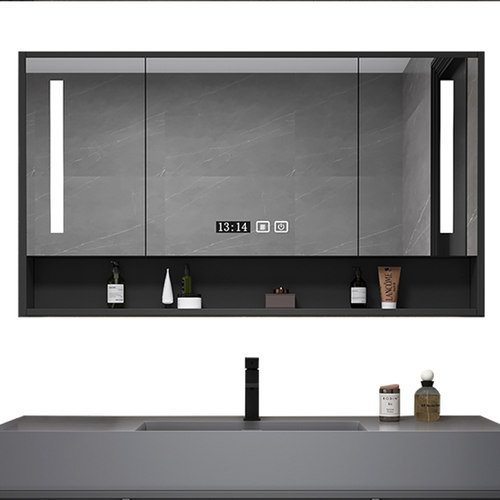 实木智能浴室镜柜带灯储物卫生间除雾浴室镜挂墙式W洗手间带置物