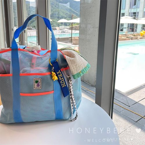 韩国ins沙滩包大容量健身泳衣收纳袋户外便携单肩折叠手提网袋