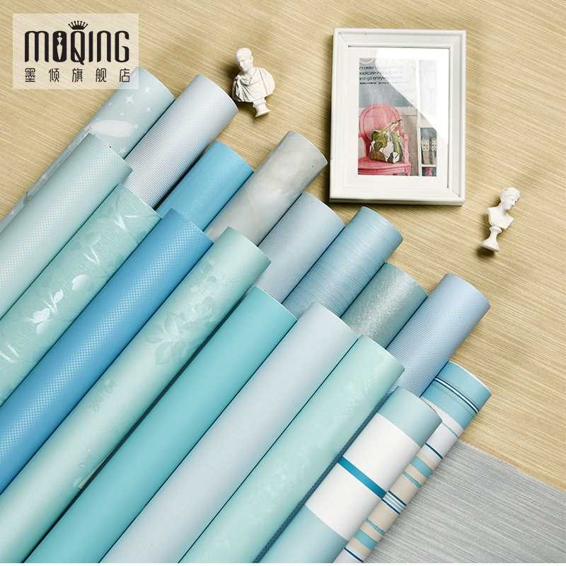 W1TR蓝色墙纸自粘防水壁纸卧室温馨墙壁衣柜子桌面家具翻新宿舍墙