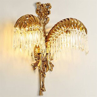 欧式全铜水晶艺术个n性壁灯法式客厅背景墙奢华卧室过道棕榈叶灯