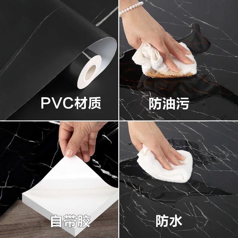 衣柜贴纸翻新自粘防水防潮无甲醛高级感纯黑色木纹玻璃推拉门改造