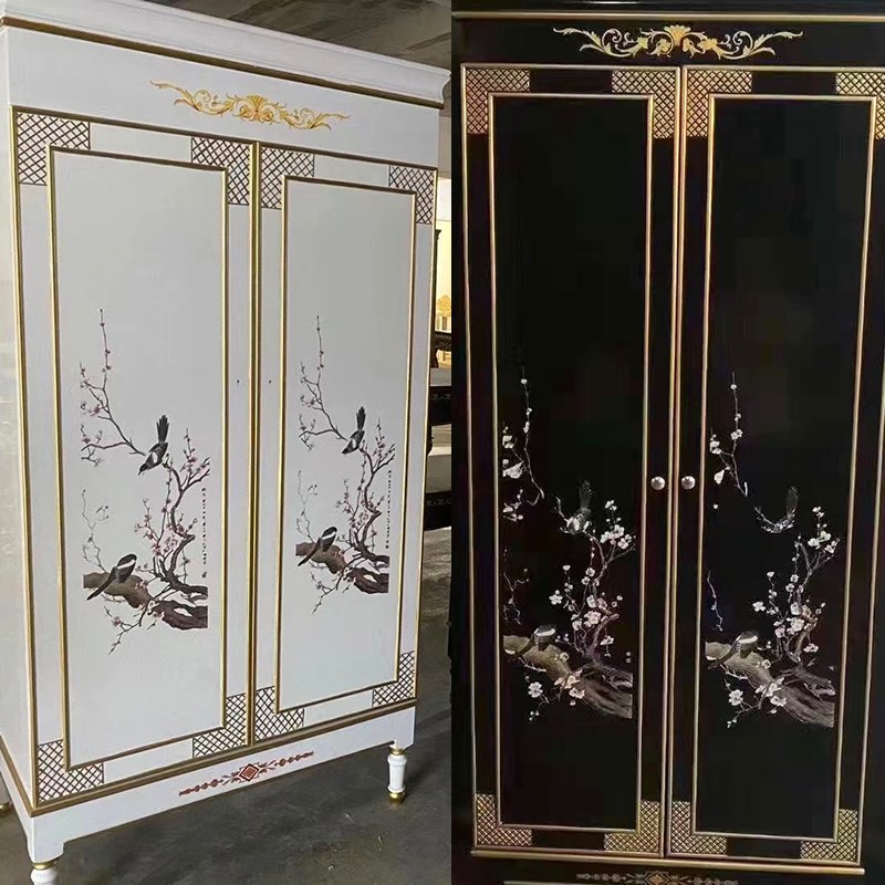 TM-043春夏秋冬中式花鸟水移画橱柜衣柜门玄关屏风壁画漆画装饰贴