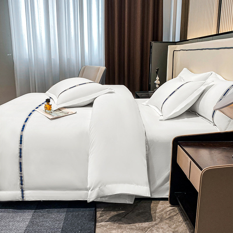 酒店宾馆床上用品四件套民宿纯白色被套床单布草非全棉三件套