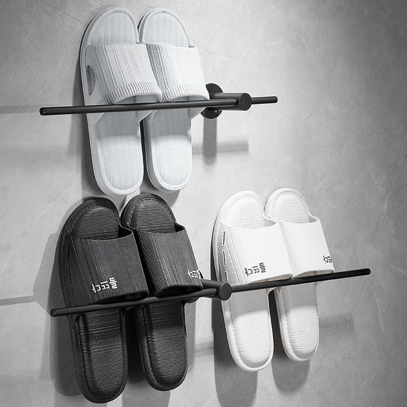 浴室枪灰色拖鞋架免打孔 304不锈钢卫生间厕所门后收纳拖鞋沥水架