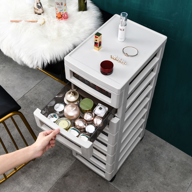 塑料美甲收纳柜梳妆化妆台桌下抽屉式带轮可移动多层整理收纳柜子