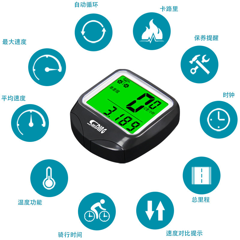 骑行装备配件山地自行车码表中文防水有线夜光顺东速迈里程传感器