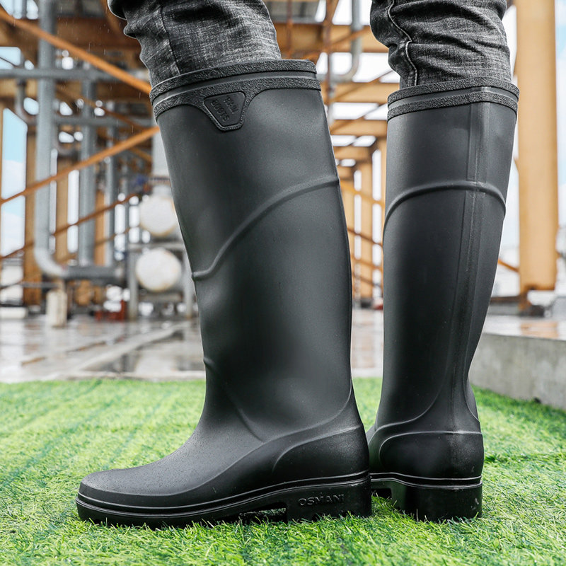 中高筒雨鞋男款厚底耐磨胶鞋时尚防滑高帮雨靴洗车工作鞋男防水鞋