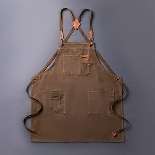 加厚帆布防水围裙定制logo印字工作服男美甲美发咖啡师餐饮专用女