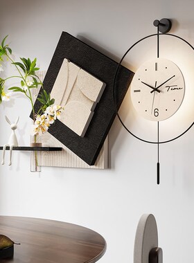 2025新款客厅时钟挂墙抽象t高级感饭厅装饰画 划带时钟意式极简挂