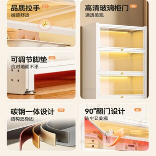 钢制书柜带门玻璃展示柜客厅储物柜靠墙儿童防尘书架置物架铁痛柜