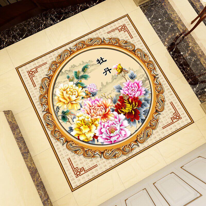 新式拼花瓷砖客厅餐房地板砖花式拼花图入户过道走廊抛晶拼花地砖