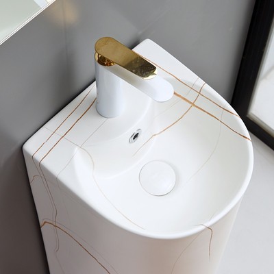 黑色立柱盆洗手盆小户型陶瓷一体洗手台单盆简约立柱式落地洗脸盆