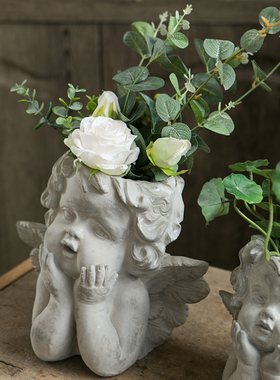 Mimi欧式天使花盆别墅人物女孩绿植花器花园艺装饰摆件雕塑造景