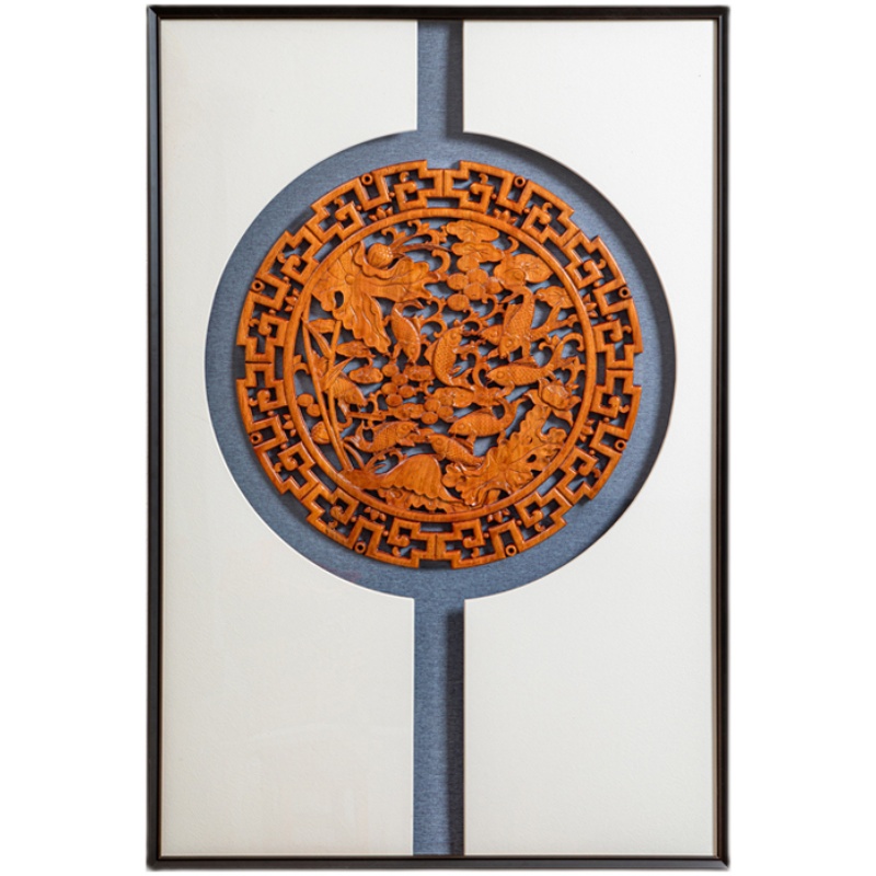 新中式木雕装饰画香樟实木客厅沙发背景墙壁东阳有框单幅玄关挂件