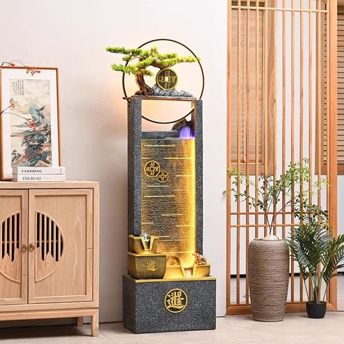 八方来财流水摆件简约客厅玄关落地装饰开业礼物循环水造景水幕墙