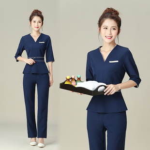 秋冬季养生馆美容院工作服装女清新款足浴按摩会所美容店技师套装