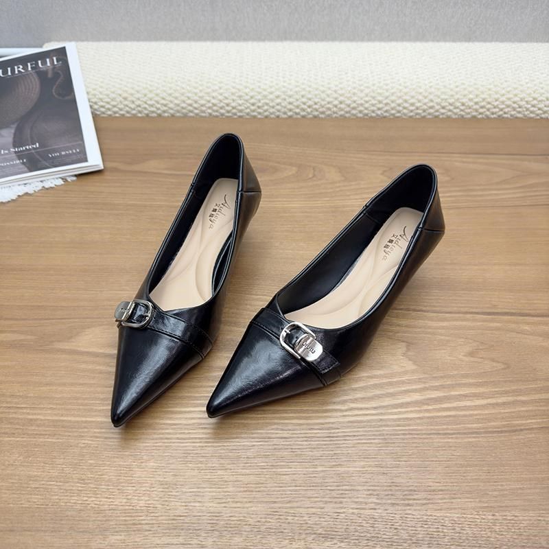 尖头皮带扣猫跟浅口小皮鞋2025新款气质百搭细跟中高跟通勤女单鞋,女鞋,浅口单鞋,淘宝优惠券,粉丝福利购,淘宝优惠卷