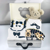 满月礼 纯棉绅士连体衣爬服套装 新生儿用品婴儿礼盒男宝宝冬款 长袖