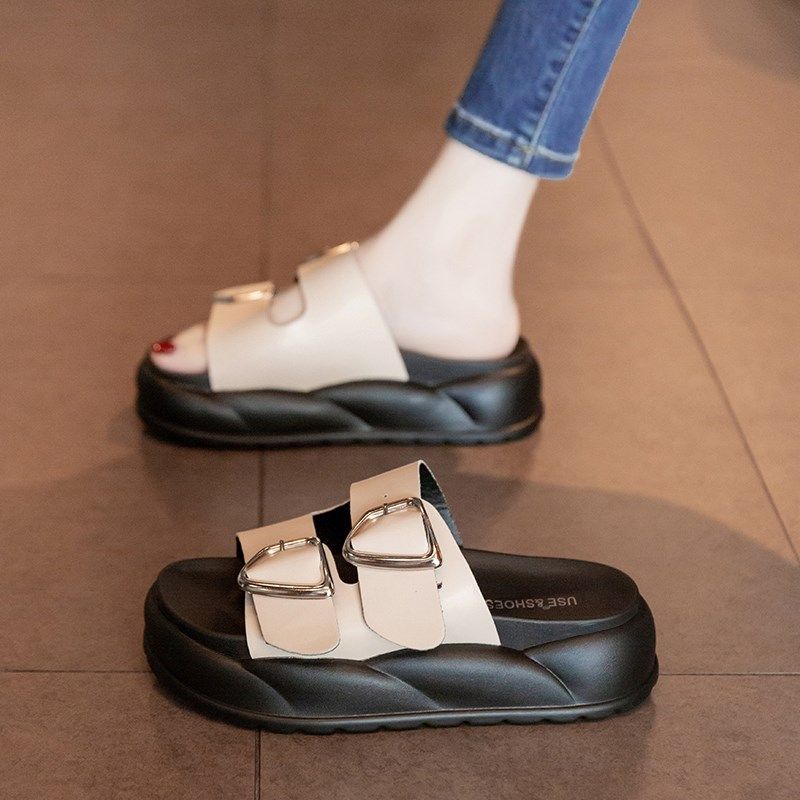 绝美厚底增高凉拖鞋女夏外穿百搭2025新款外出平底拖鞋超火踩屎感,女鞋,一字拖,淘宝优惠券,粉丝福利购,淘宝优惠卷