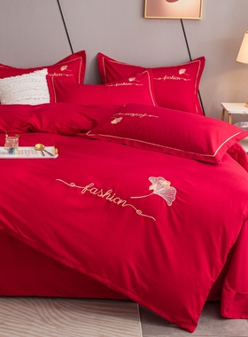 结婚喜庆大红色被k套加厚磨毛单件被罩三件套1.5m1.8m2米四件套件