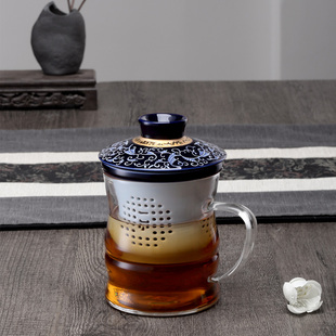 玻璃水杯茶水分离泡茶杯子办公室男女士个人陶瓷过滤带盖茶杯