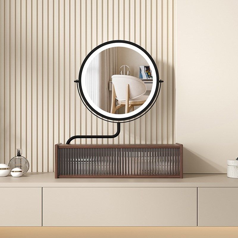 梳妆镜可旋转led化妆镜台式桌面可伸缩镜子带化妆W盒收纳盒美妆镜