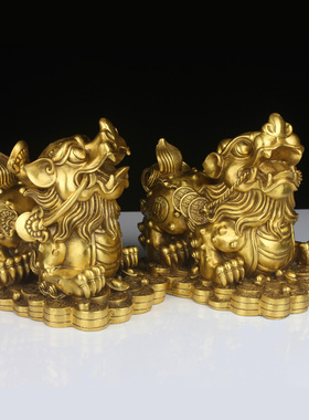 纯铜貔貅摆件貔貅一对大号铜皮丘家居办公室桌摆件工艺品