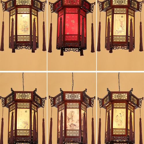 中式仿古实木六角宫灯门头走廊阳台灯笼复古寺庙祠堂长廊户外吊灯