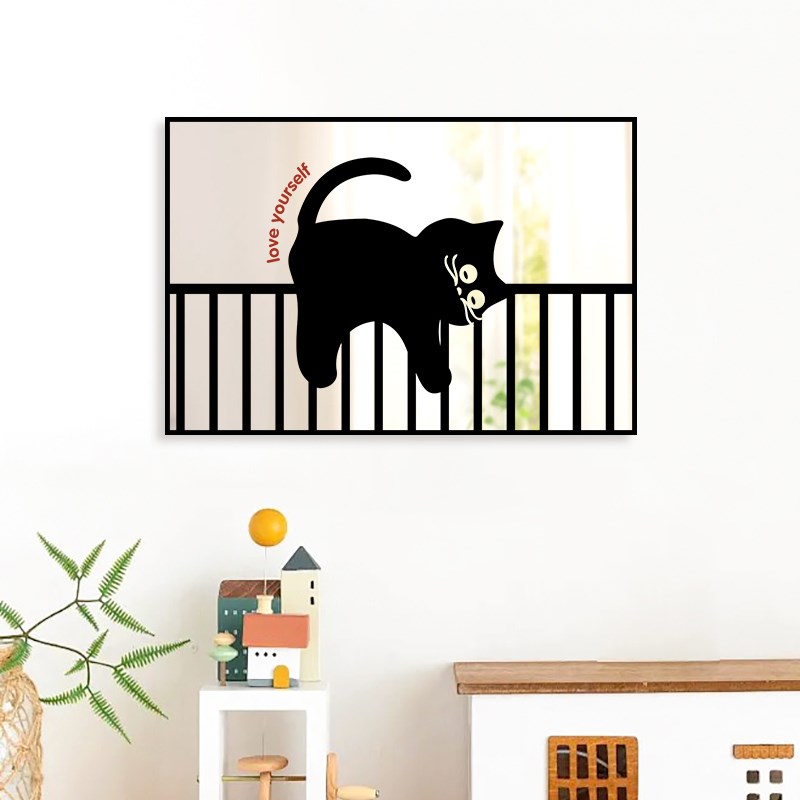 猫咪镜子画可爱卡通挂画镜面装饰画宠物店桌面摆画儿童卧室床头画