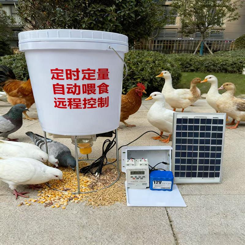 太阳能鸡鸭鹅自动喂食器鸽子鱼虾狗定时下料器家禽远程控制喂食器