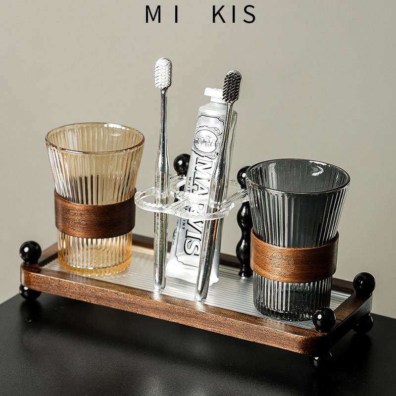 实木复古风高端牙刷置物架轻奢高级感卫生间洗漱台刷牙漱口杯套装