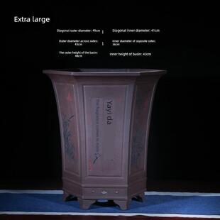 高端定制宜兴紫砂精品六角形花盆手工特大崖兰花盆大六角形陶瓷