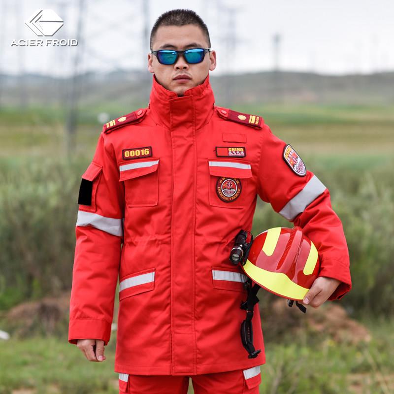 朗森凯冬季救援队服消防抢险搜救防静电棉服工作服冬装棉大衣防寒