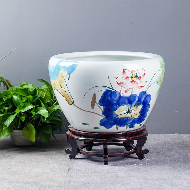景德镇陶瓷器手绘荷花落地庭院睡莲荷花缸大水缸风水摆饰装饰品