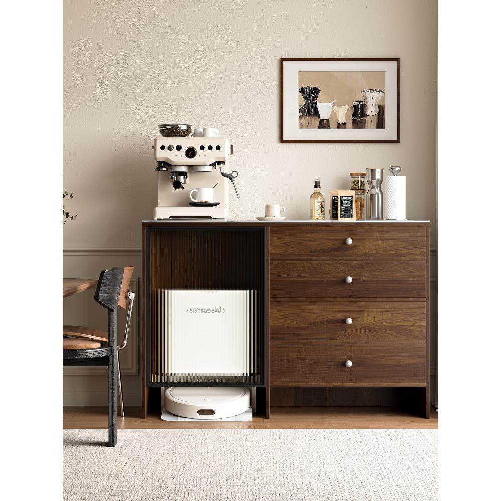 实木餐边柜靠墙一体多功能岩板置物柜扫地机器人收纳柜置物架边柜