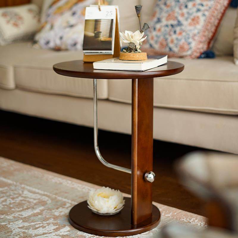 复中古实木沙发边几小户型艺术圆茶几桌可移动法式床头柜子置物架