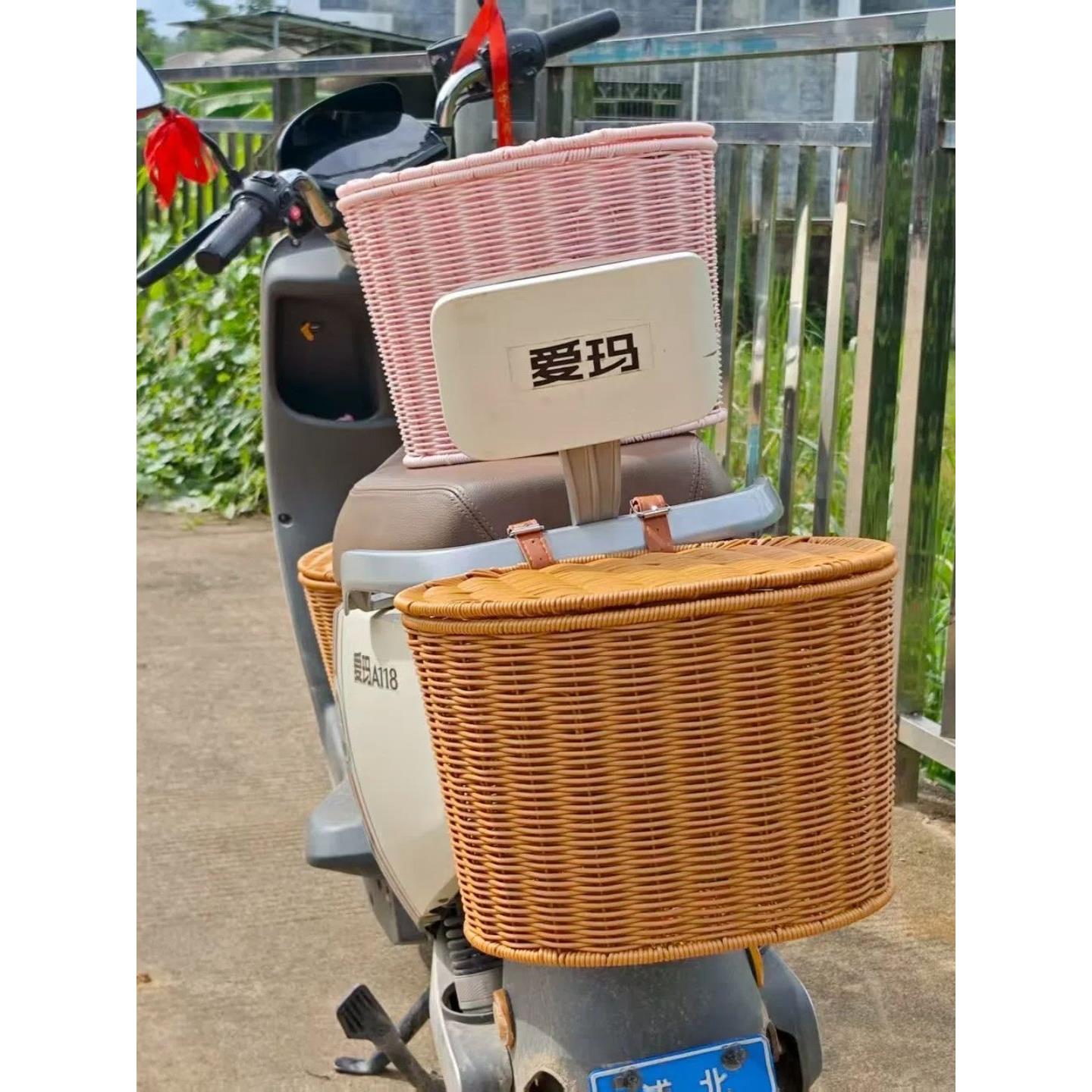 电动车后置车筐电瓶车车篓电动摩托车后尾挂篮放书包加大号菜篮子