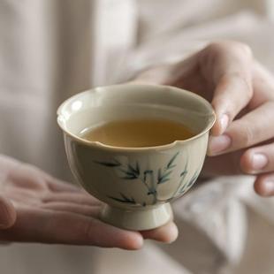 手绘陶瓷花朵茶杯功夫茶女主人杯单杯个人专用品茗杯单个功夫茶具