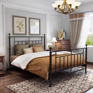 老匠高端铁艺床双人1.8米轻奢新中式铁床架1.5单人铁架高尾金属床