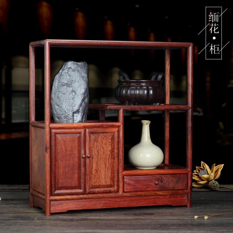 红木博古架小柜子多宝阁缅甸花梨木茶壶展示架中式置物架明式带抽