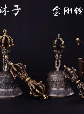 尼泊尔精品手工特大号五股九股金刚铃杵纯铜铃铛摇铃回音长久把件