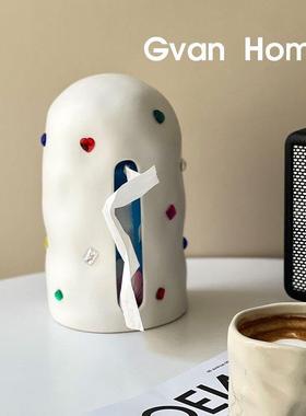 创意高级感宝石纸巾盒客厅陶瓷抽纸盒家用创意装饰品摆件乔迁礼物