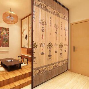 推拉竹帘子窗帘卷帘厨房空调隔断中式家用简易古风免打孔折叠移门