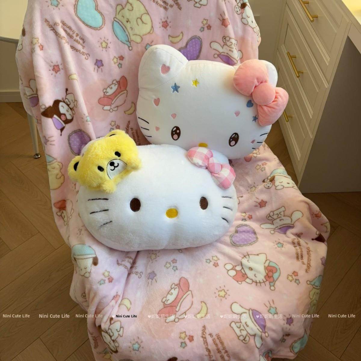 少女可爱的猫毛绒枕头毯子被子二合一办公垫小睡枕头被子两用